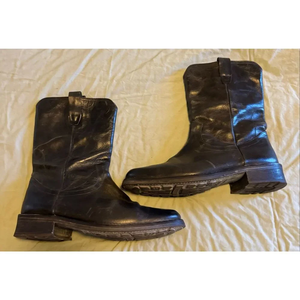 John Varvatos Size 10 Leather Pull Up Boots Oil Resistant Men Used